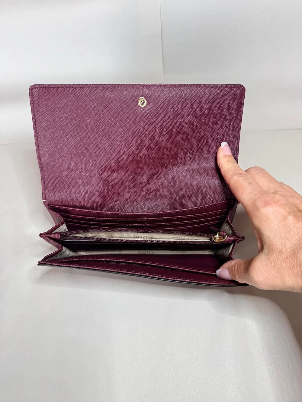 Michael Kors Plum Signature Continental Wallet with Gold Logo